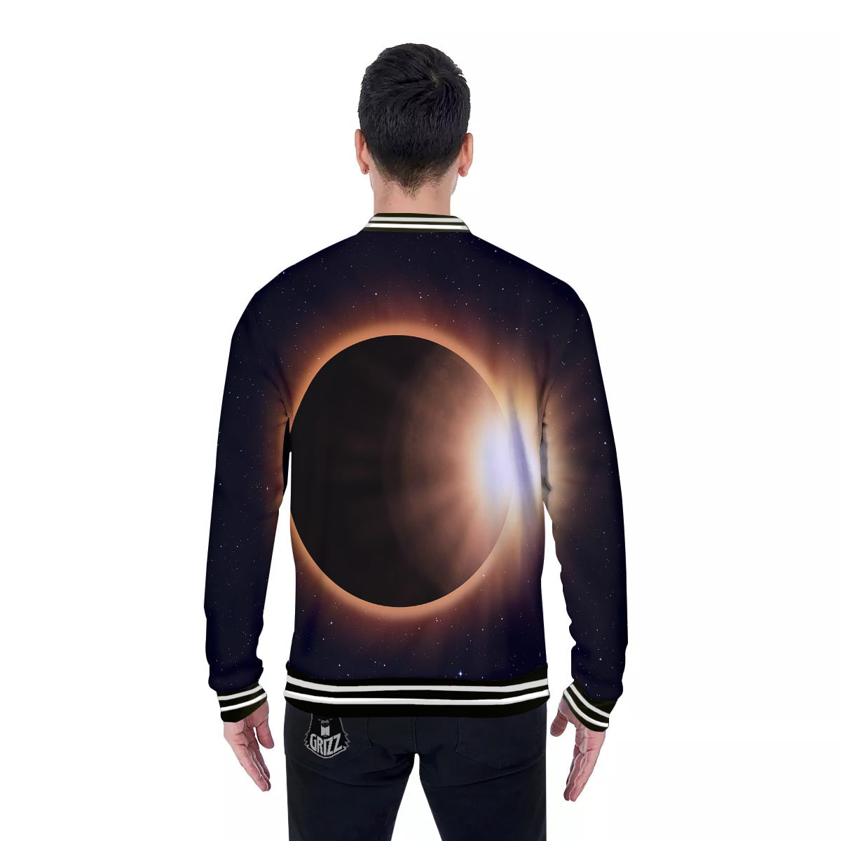 Eclipse Total Solar Print Baseball Jacket-grizzshop
