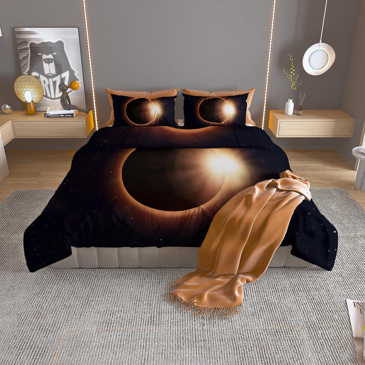 Eclipse Total Solar Print Duvet Cover Bedding Set