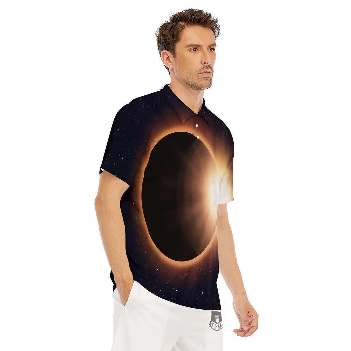 Eclipse Total Solar Print Men's Golf Shirts-grizzshop