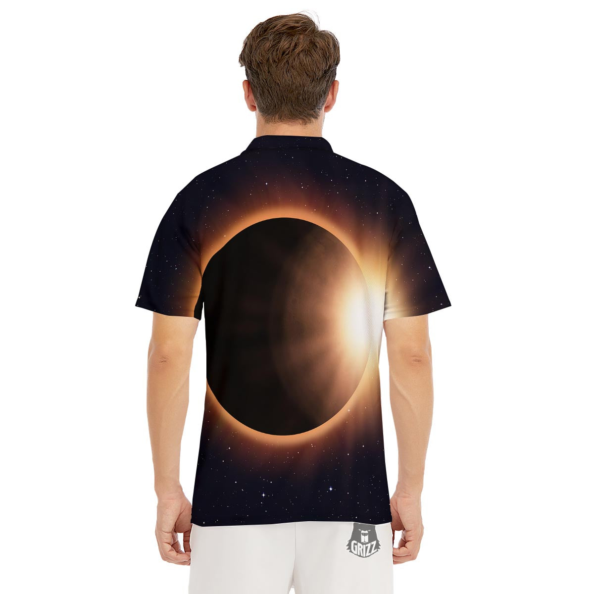 Eclipse Total Solar Print Men's Golf Shirts-grizzshop