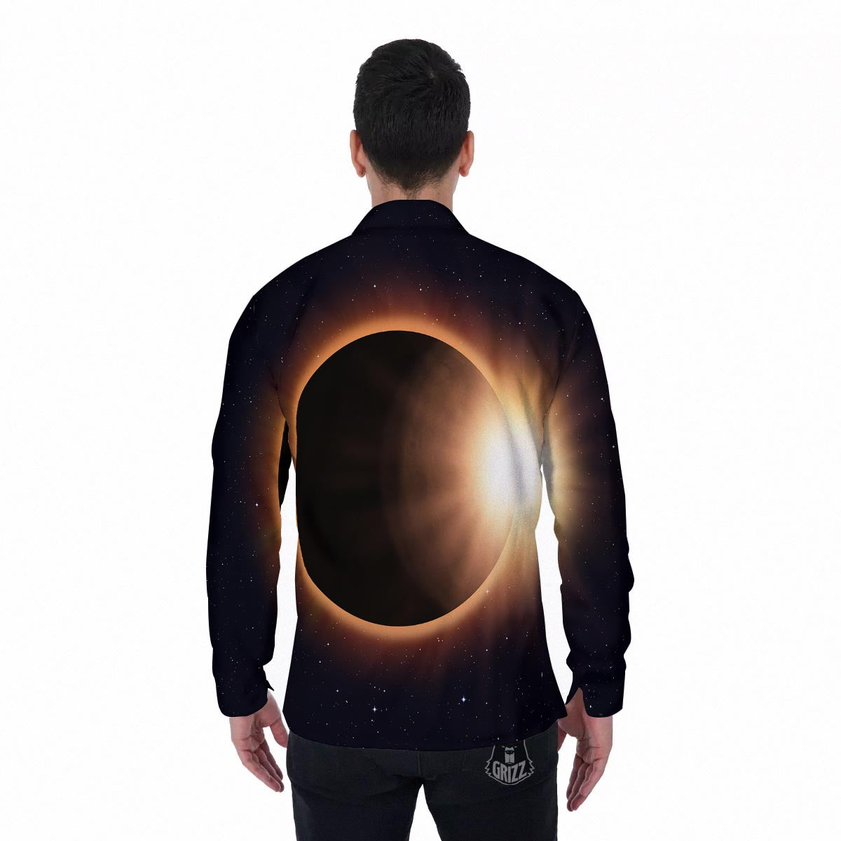 Eclipse Total Solar Print Men's Long Sleeve Shirts-grizzshop