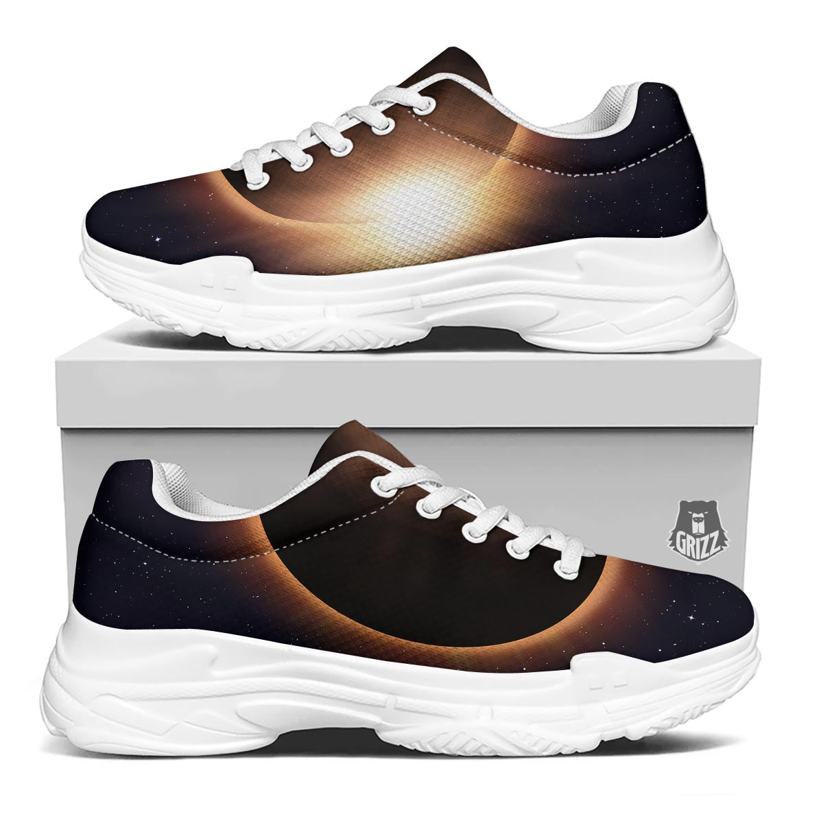 Eclipse Total Solar Print White Chunky Shoes-grizzshop