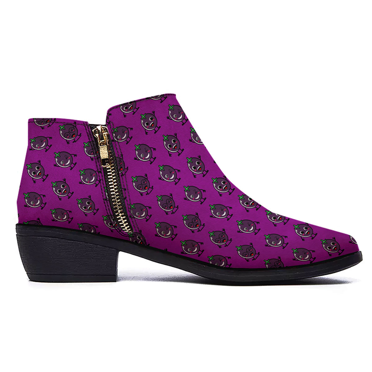 Eggplant Cartoon Print Pattern Ankle Boots-grizzshop