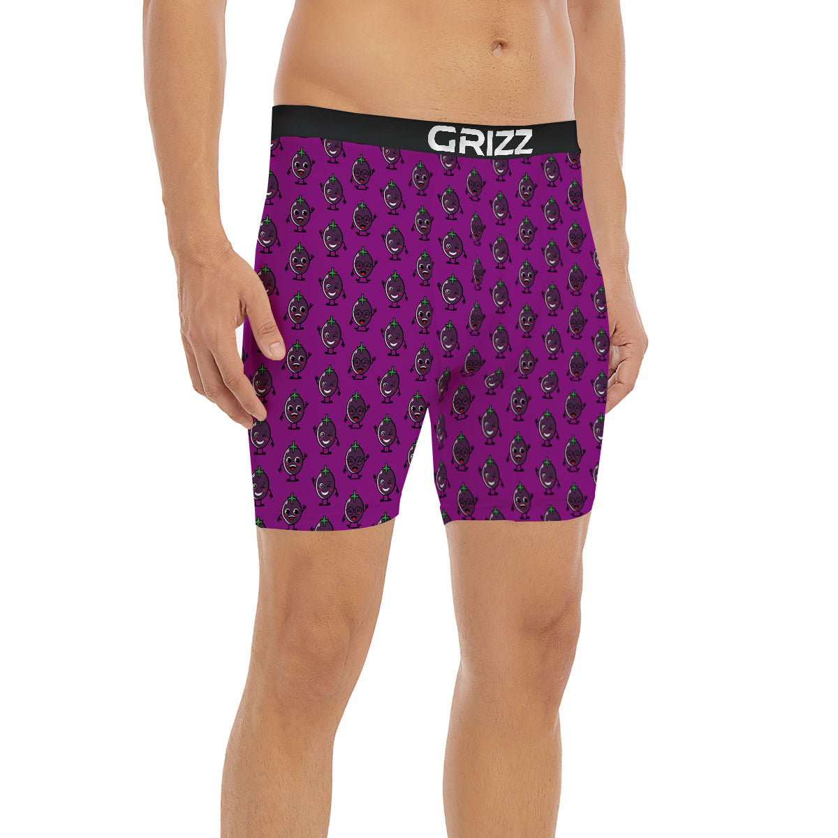 Eggplant Cartoon Print Pattern Boxer Briefs-grizzshop