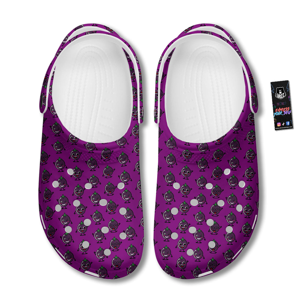 Eggplant Cartoon Print Pattern Clog-grizzshop