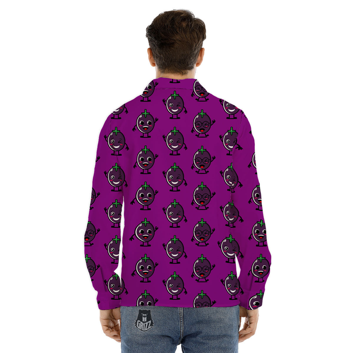 Eggplant Cartoon Print Pattern Men's Dress Shirts-grizzshop