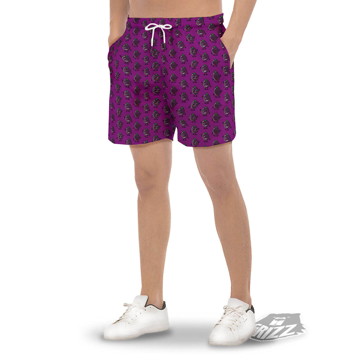Eggplant Cartoon Print Pattern Men's Gym Shorts-grizzshop