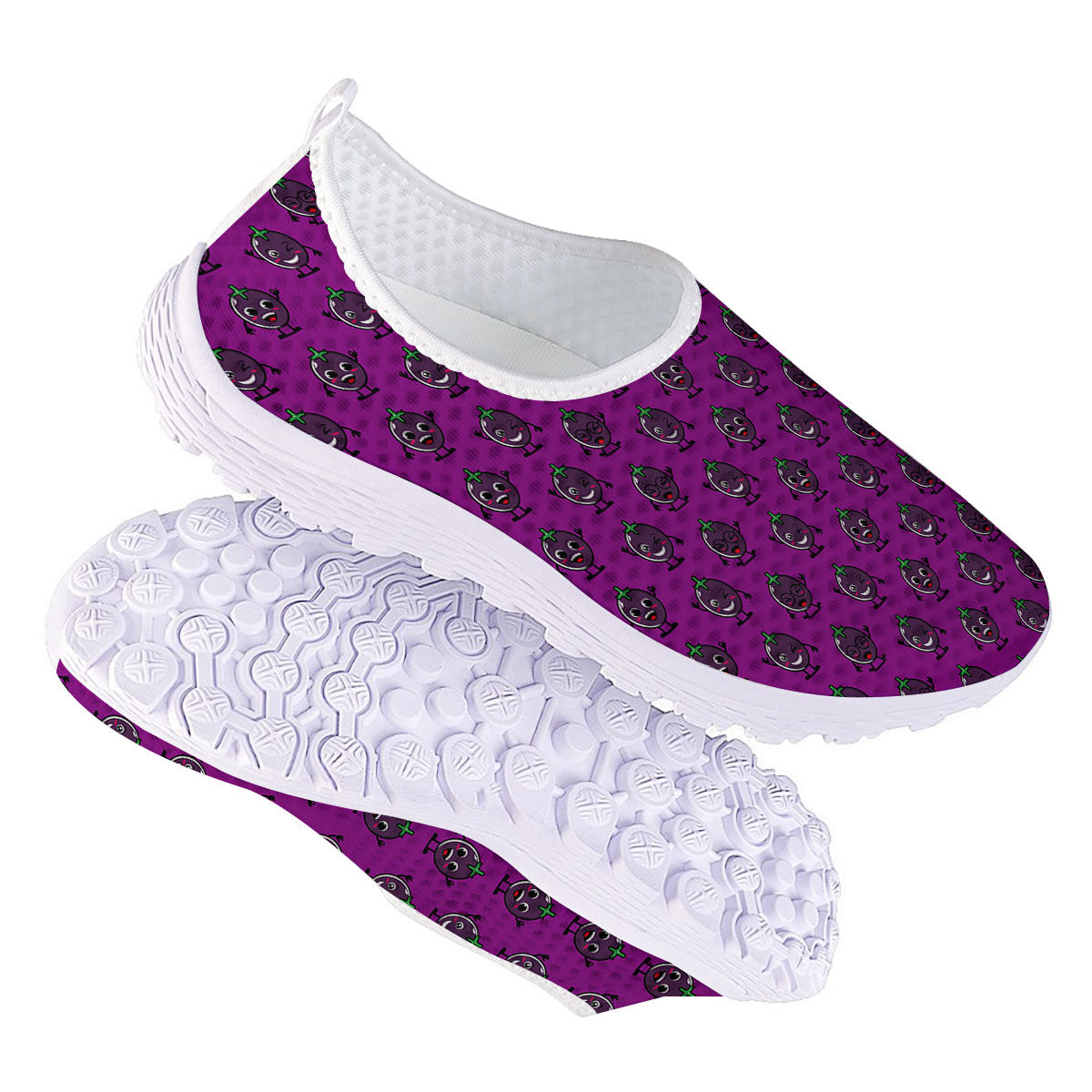 Eggplant Cartoon Print Pattern Nurse Shoes-grizzshop