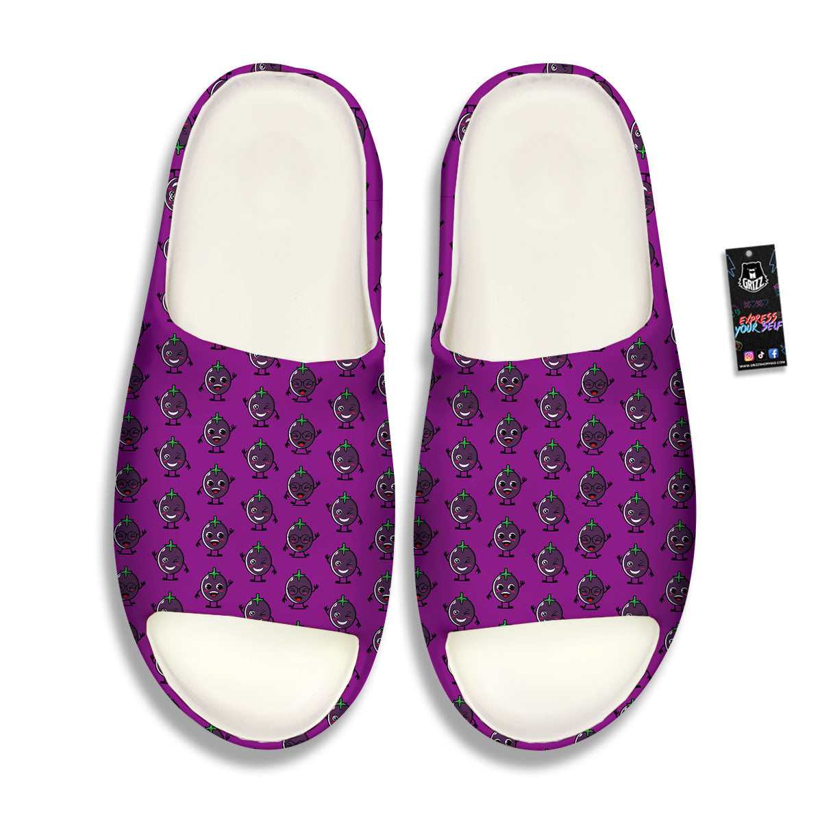 Eggplant Cartoon Print Pattern Sandals-grizzshop