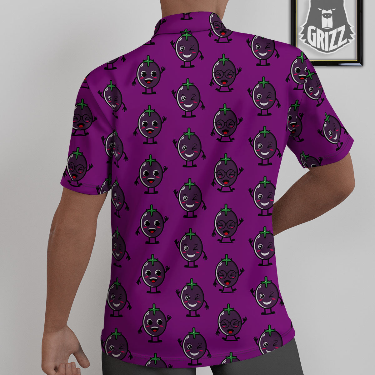 Eggplant Cartoon Print Pattern Untucked Shirts-grizzshop