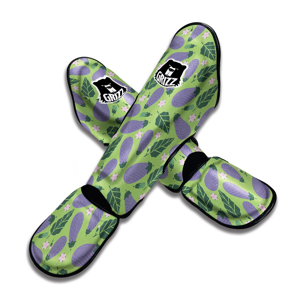 Eggplant Cute Pattern Print Muay Thai Shin Guards-grizzshop