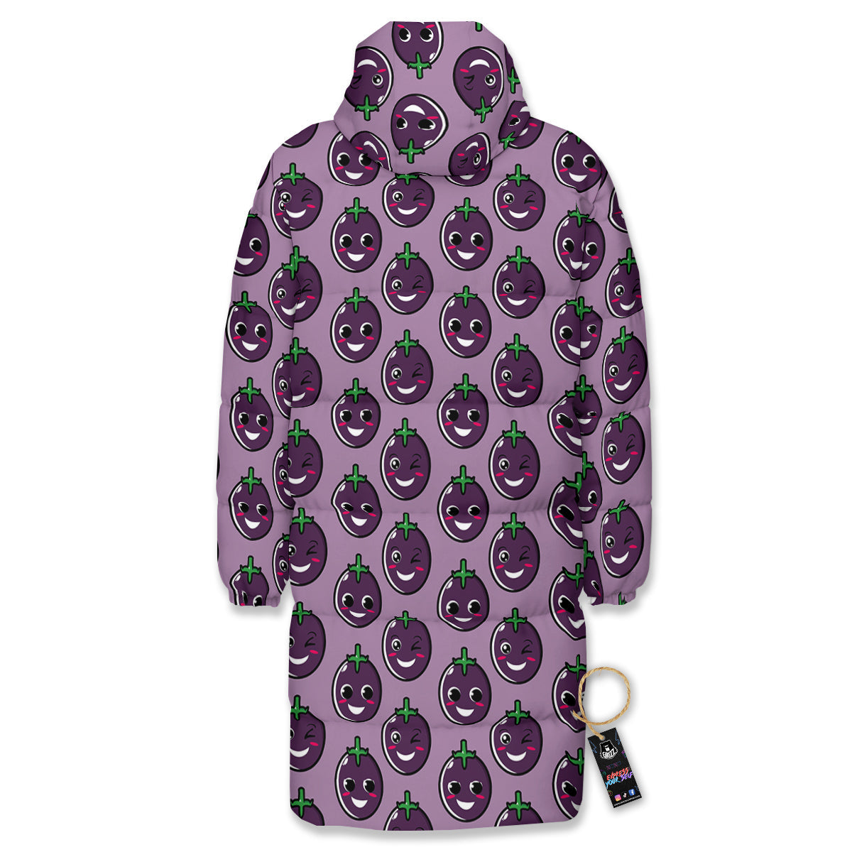 Eggplant Cute Print Pattern Long Down Jacket-grizzshop