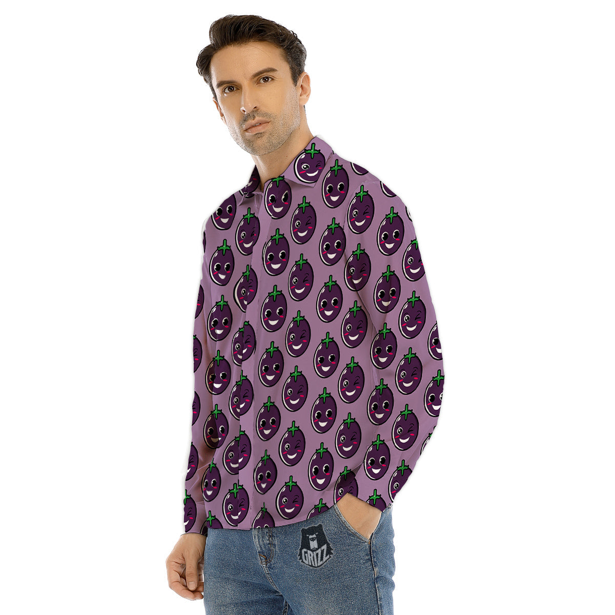 Eggplant Cute Print Pattern Men's Dress Shirts-grizzshop