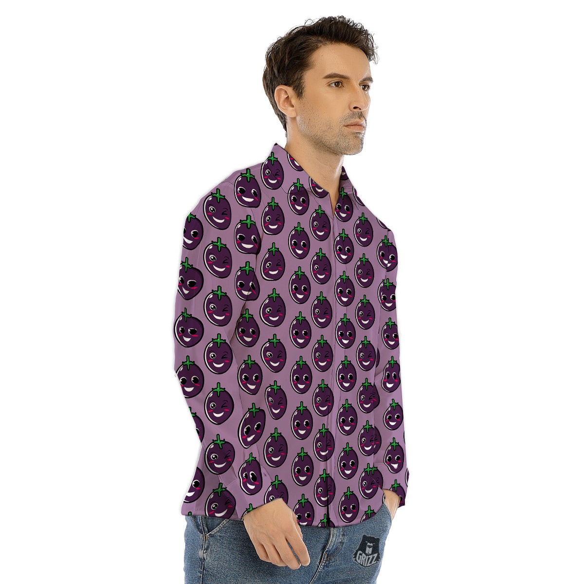 Eggplant Cute Print Pattern Men's Dress Shirts-grizzshop