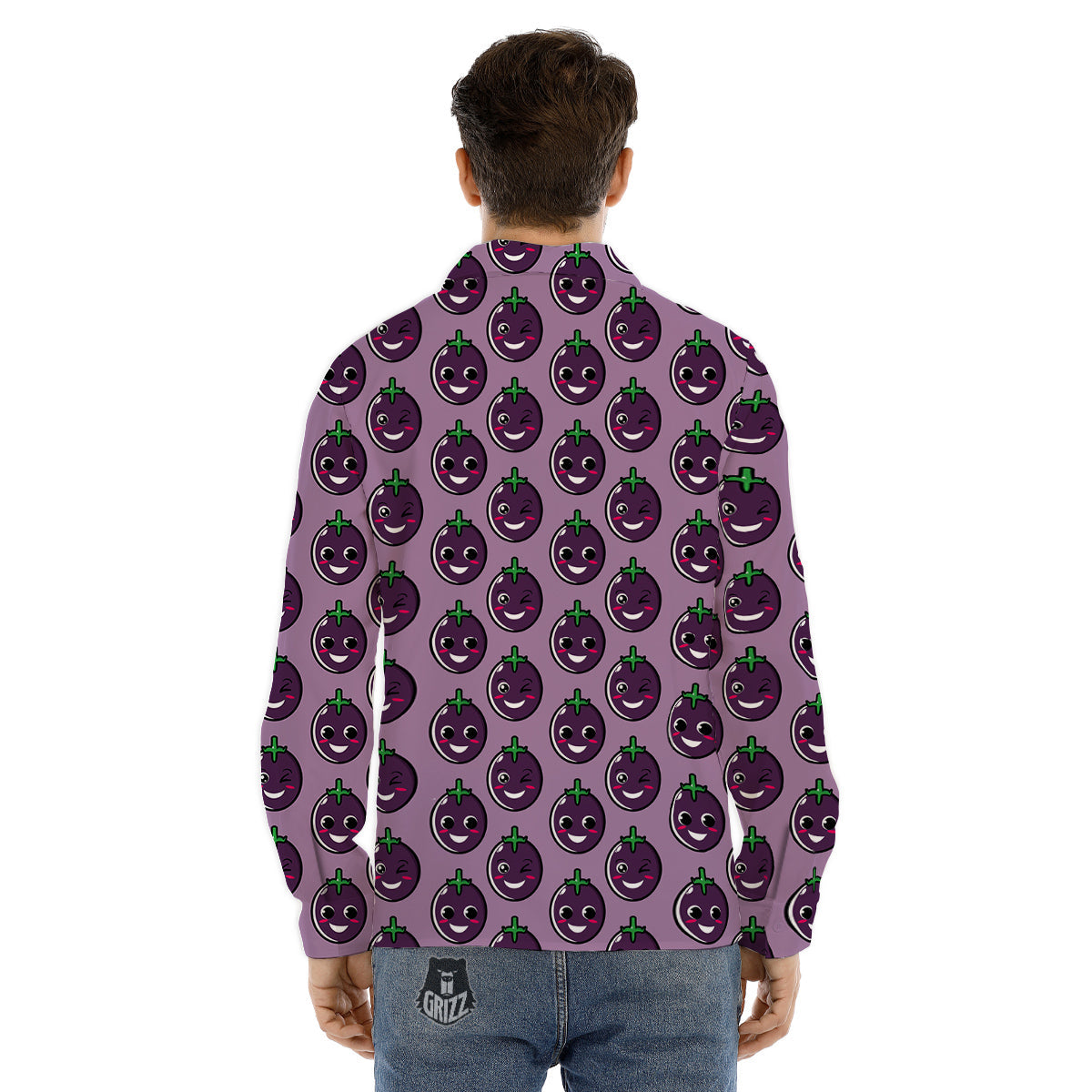 Eggplant Cute Print Pattern Men's Dress Shirts-grizzshop