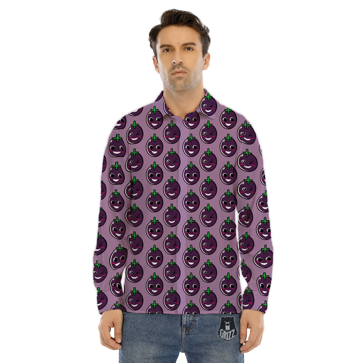 Eggplant Cute Print Pattern Men's Dress Shirts-grizzshop