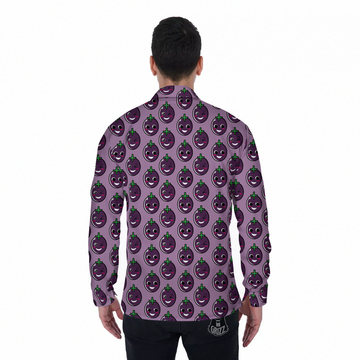 Eggplant Cute Print Pattern Men's Long Sleeve Shirts-grizzshop