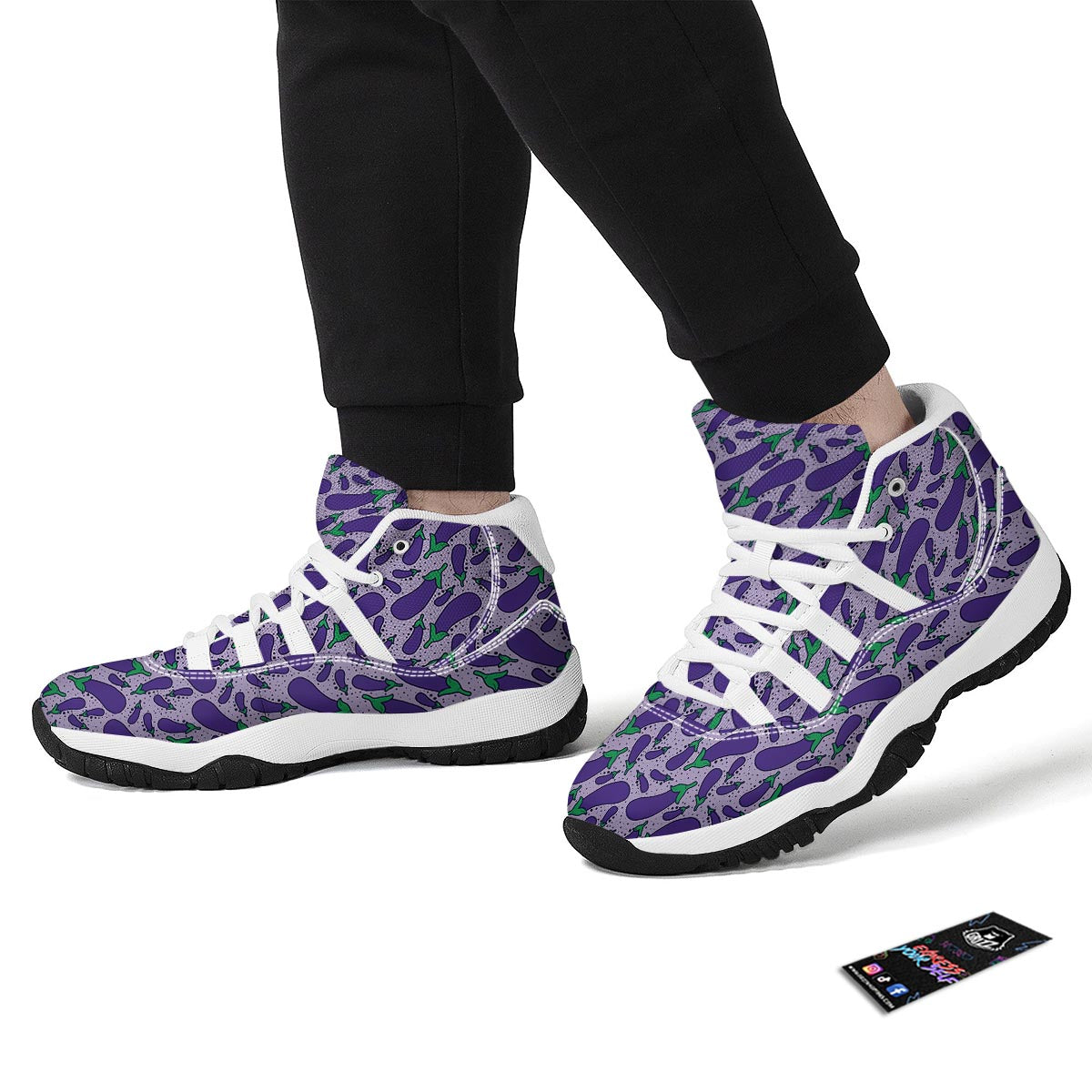 Eggplant Cute Print Pattern White Bball Shoes-grizzshop