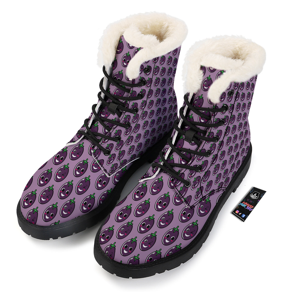 Eggplant Cute Print Pattern Winter Boots-grizzshop