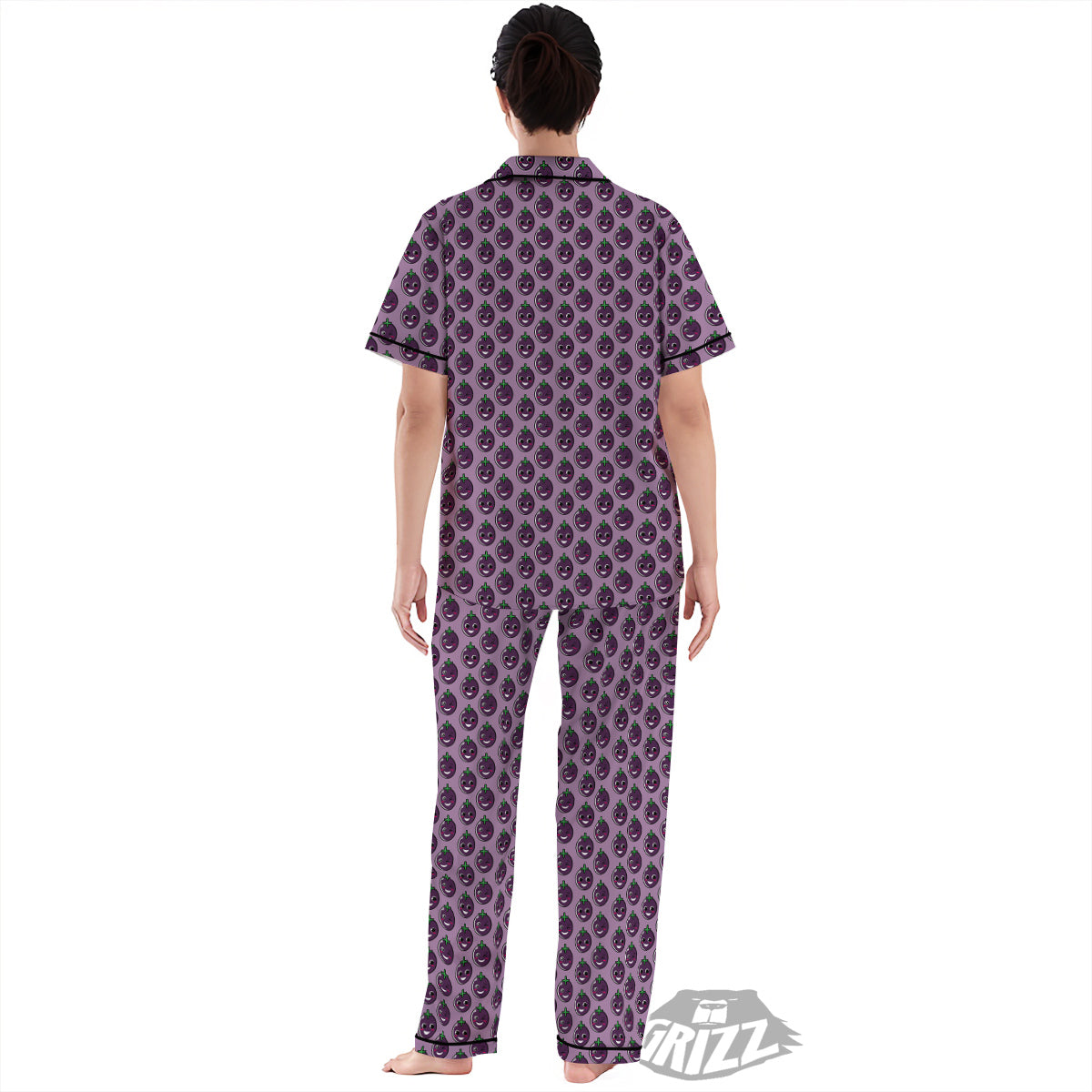 Eggplant Cute Print Pattern Women's Pajamas Set-grizzshop