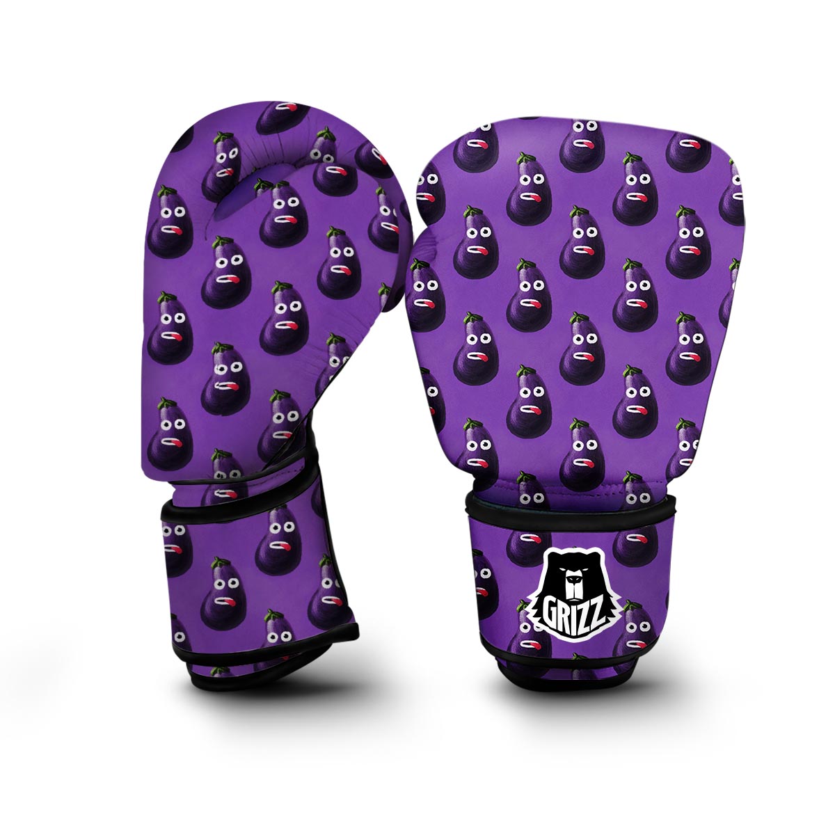 Eggplant Funny Pattern Print Boxing Gloves-grizzshop