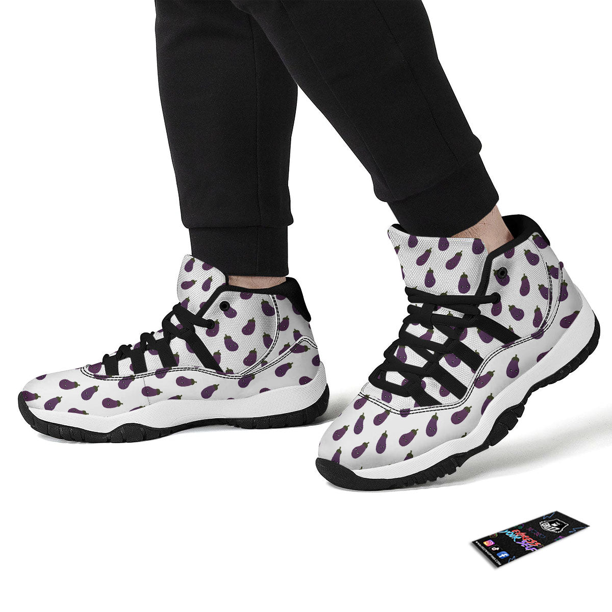 Eggplant Funny Print Pattern Black Bball Shoes-grizzshop