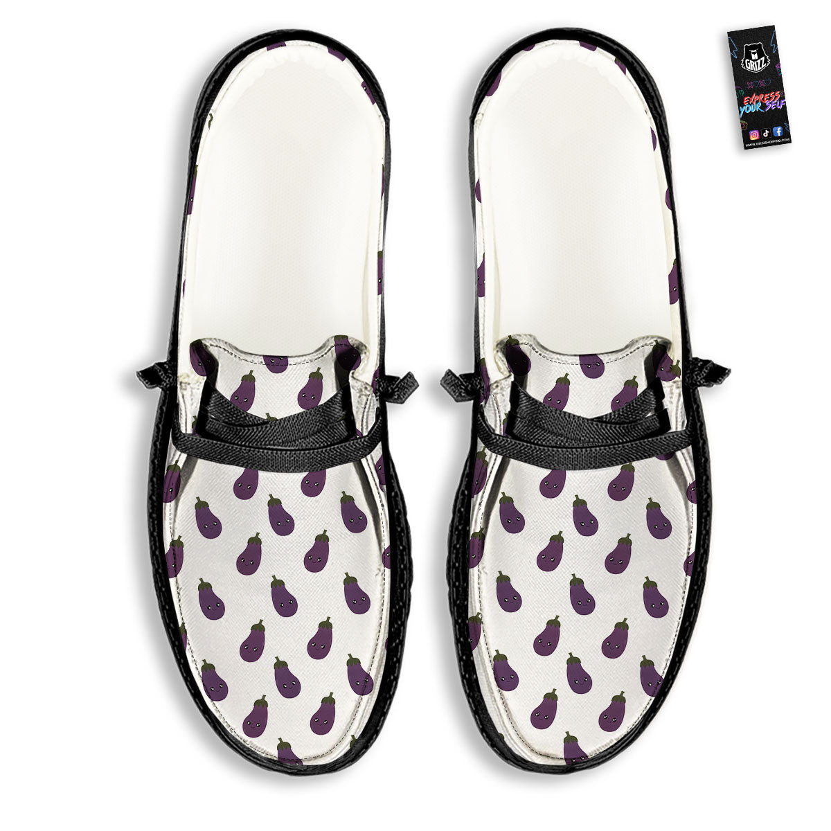 Eggplant Funny Print Pattern Black Loafers-grizzshop