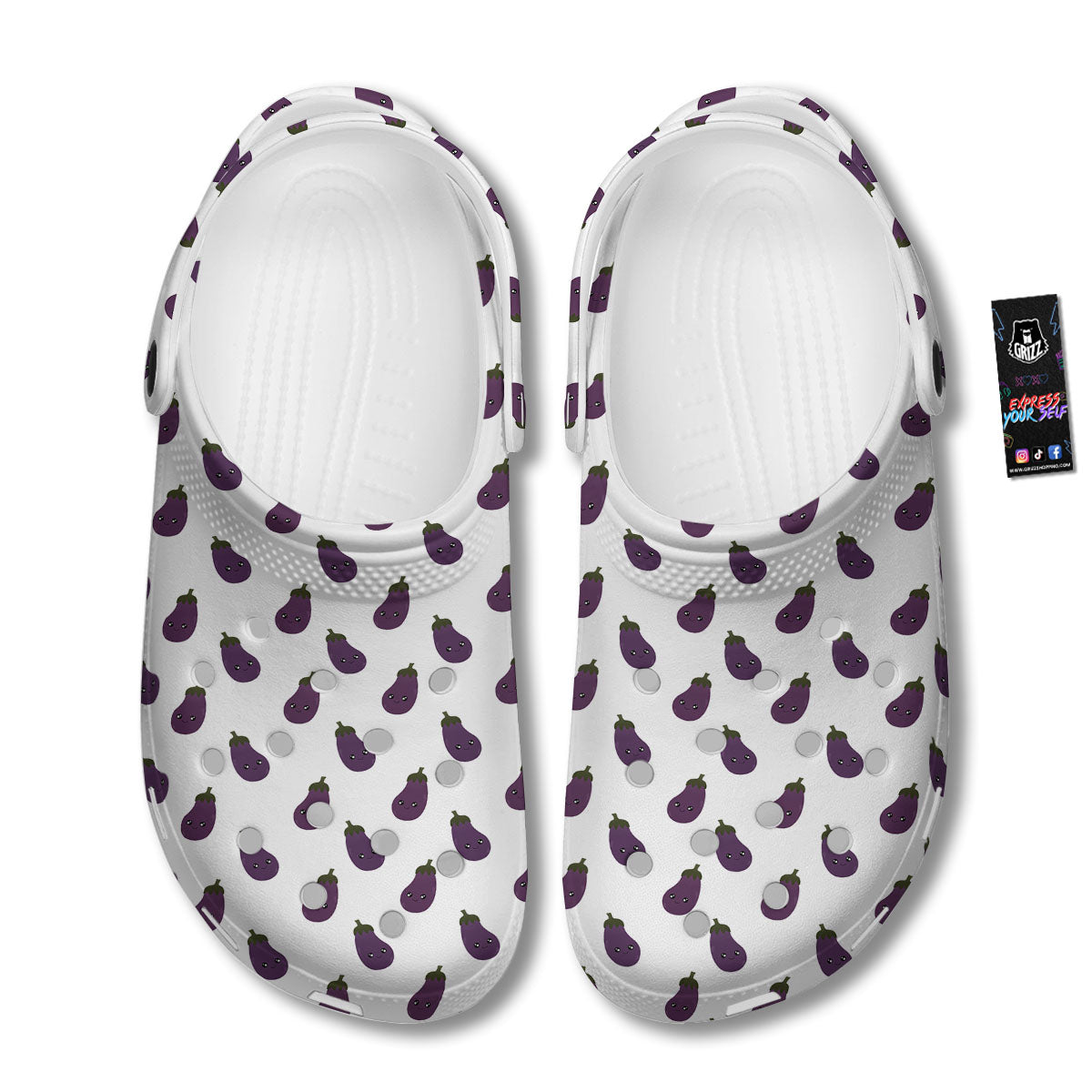 Eggplant Funny Print Pattern Clog-grizzshop