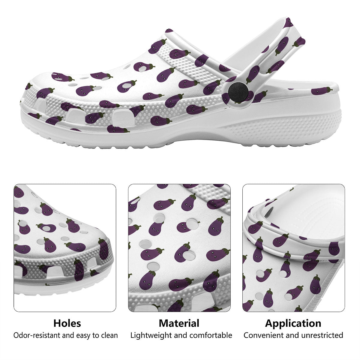 Eggplant Funny Print Pattern Clog-grizzshop