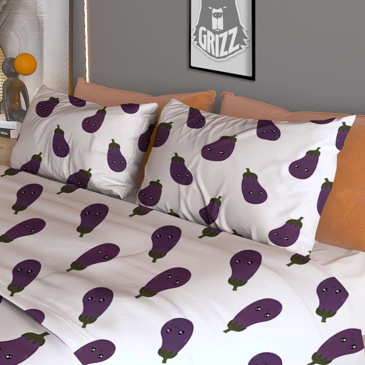 Eggplant Funny Print Pattern Duvet Cover Bedding Set-grizzshop