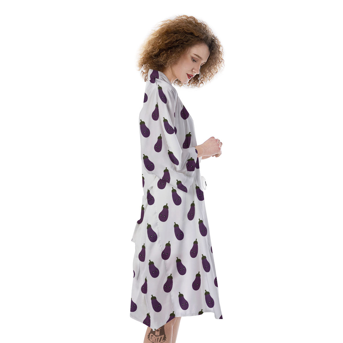 Eggplant Funny Print Pattern Kimono-grizzshop