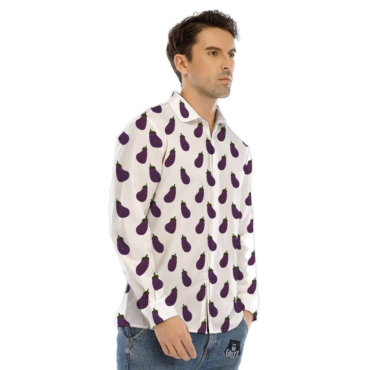 Eggplant Funny Print Pattern Men's Dress Shirts-grizzshop