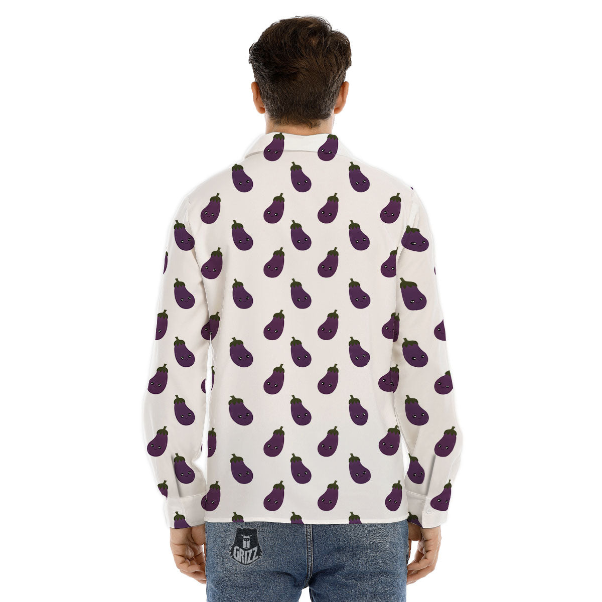 Eggplant Funny Print Pattern Men's Dress Shirts-grizzshop