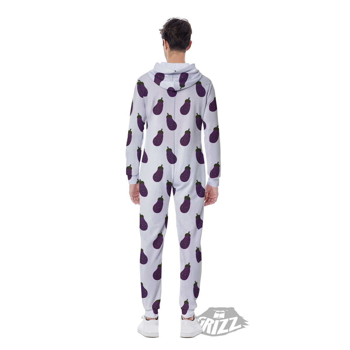 Eggplant Funny Print Pattern Men's Jumpsuit-grizzshop