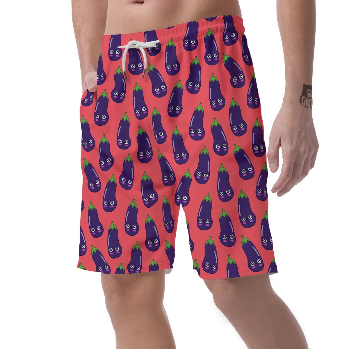 Eggplant Funny Print Pattern Men's Shorts-grizzshop