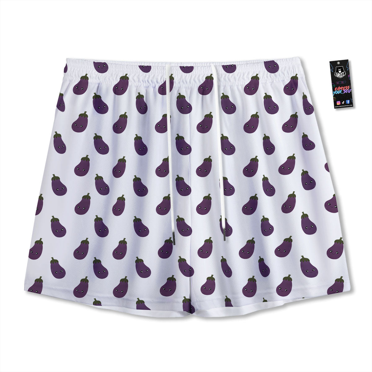 Eggplant Funny Print Pattern Mesh Shorts