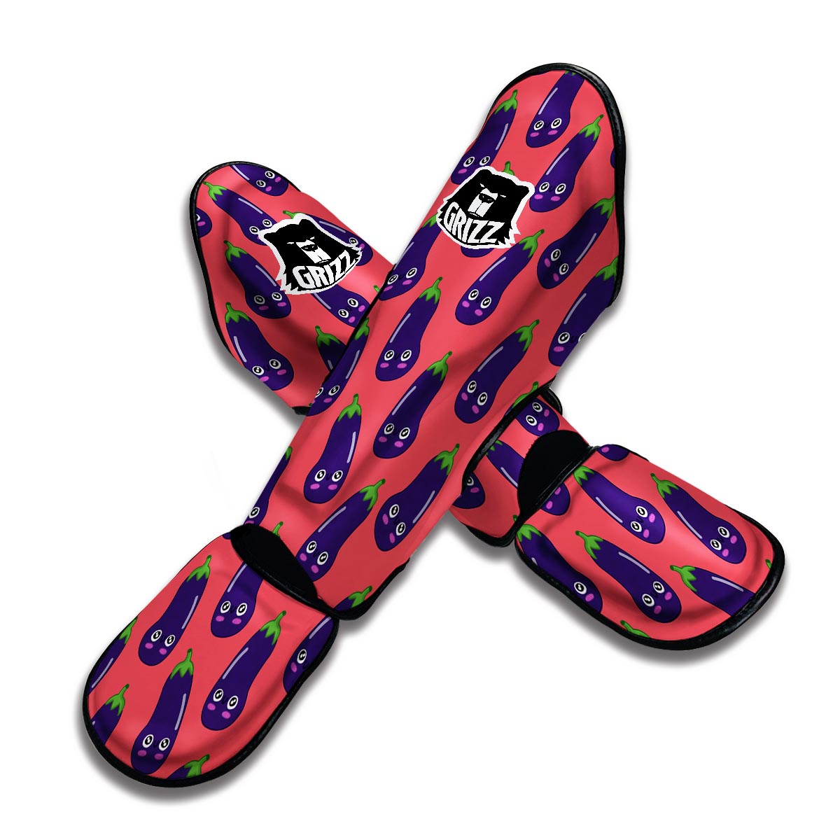 Eggplant Funny Print Pattern Muay Thai Shin Guards-grizzshop