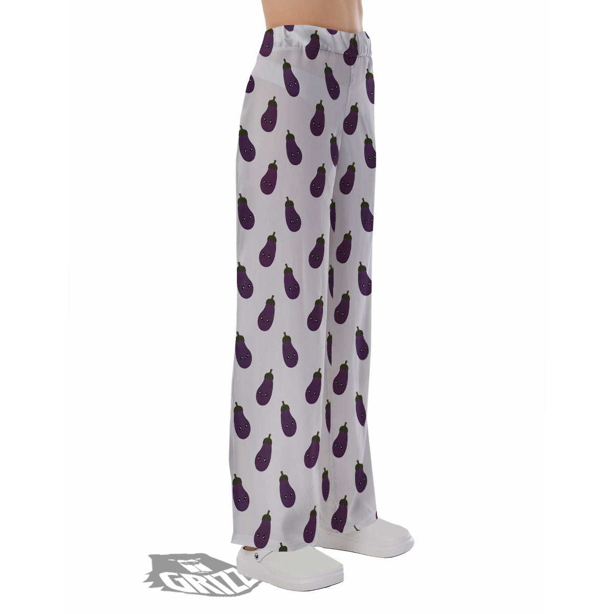 Eggplant Funny Print Pattern Pajama Pants-grizzshop