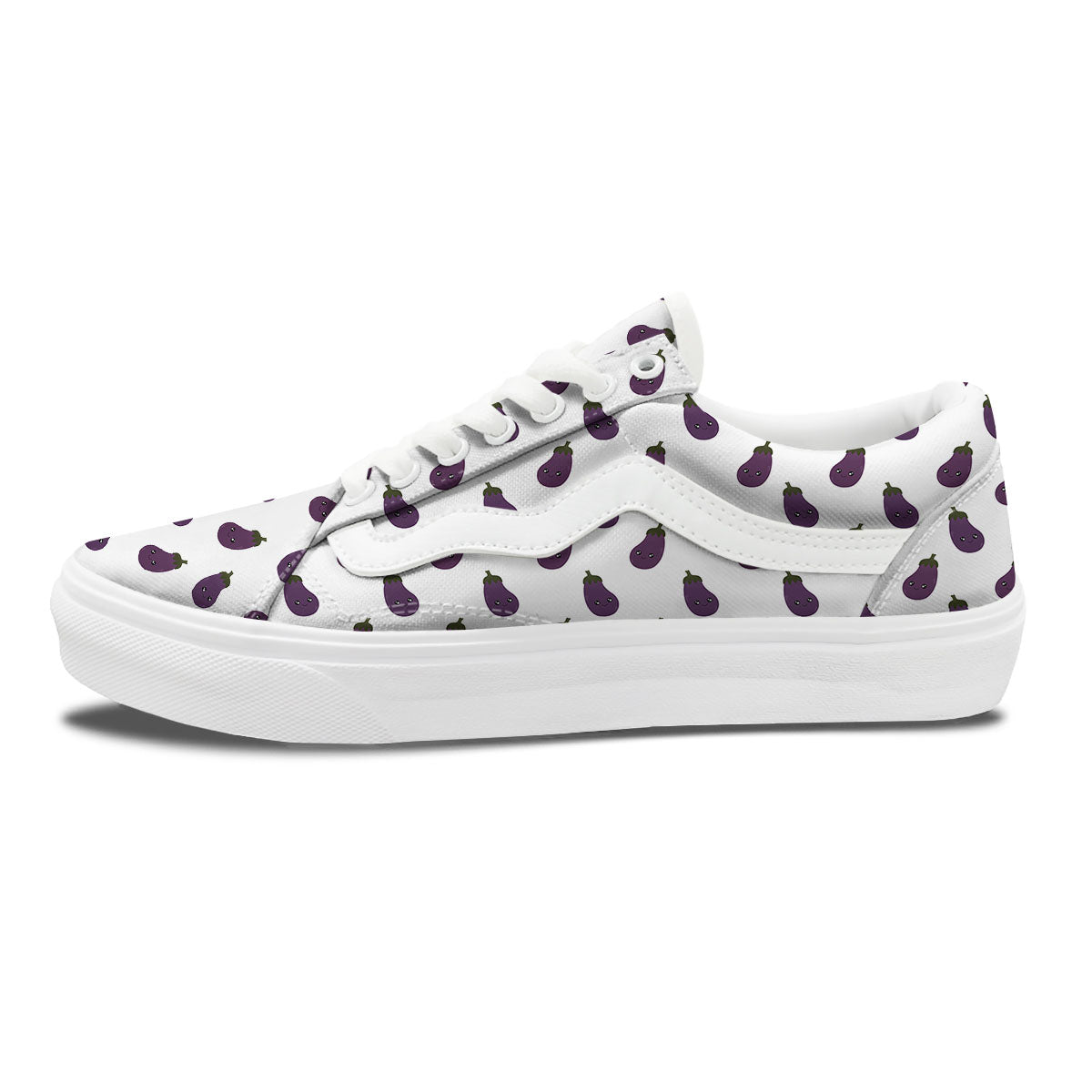 Eggplant Funny Print Pattern Skate Shoes-grizzshop