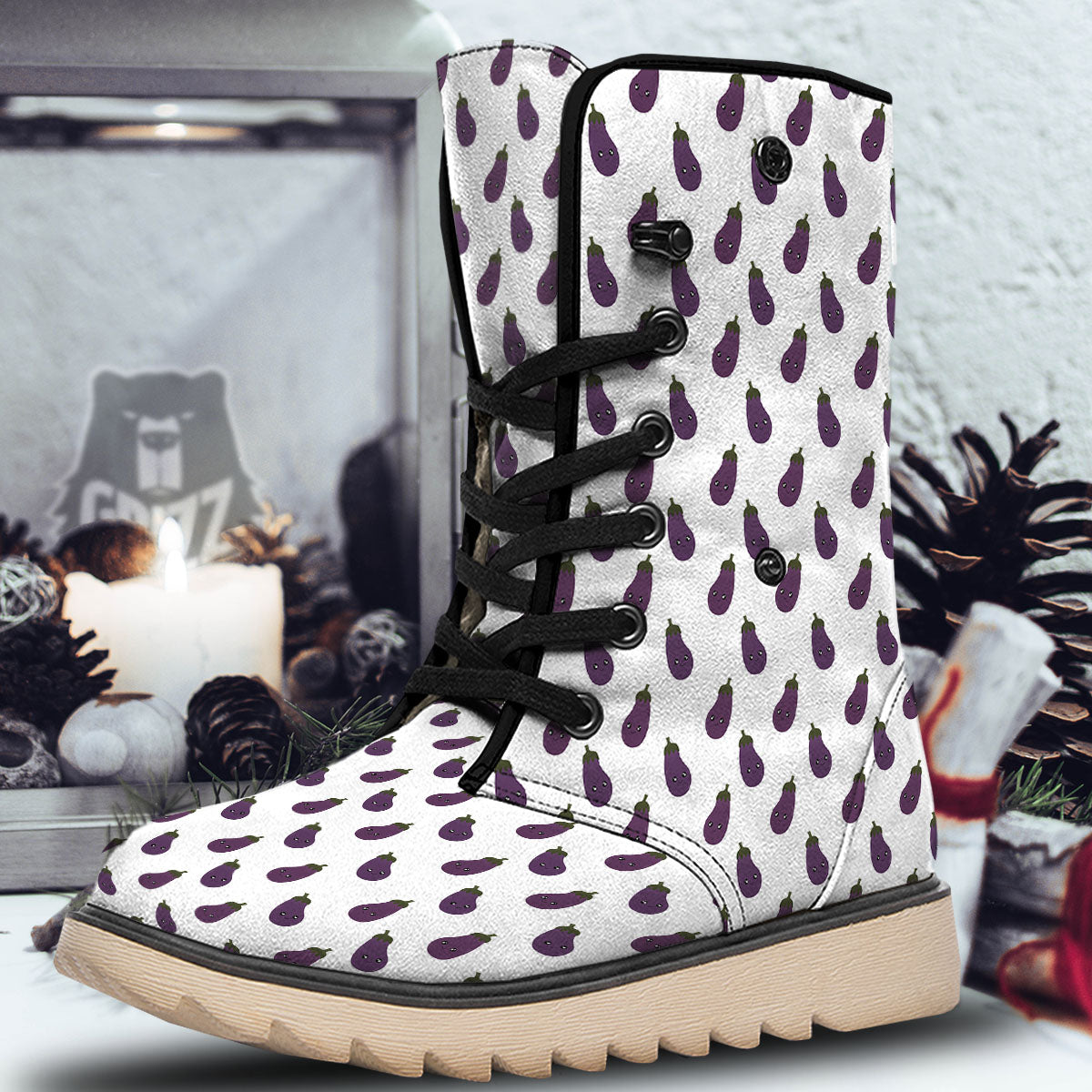 Eggplant Funny Print Pattern Snow Boots-grizzshop