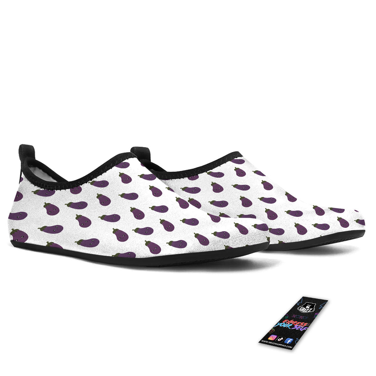Eggplant Funny Print Pattern Water Shoes-grizzshop