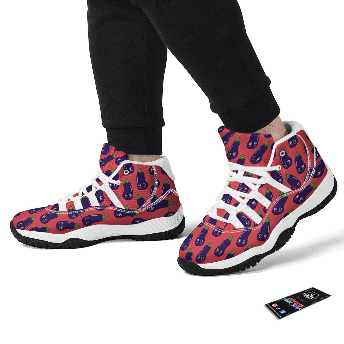 Eggplant Funny Print Pattern White Bball Shoes-grizzshop