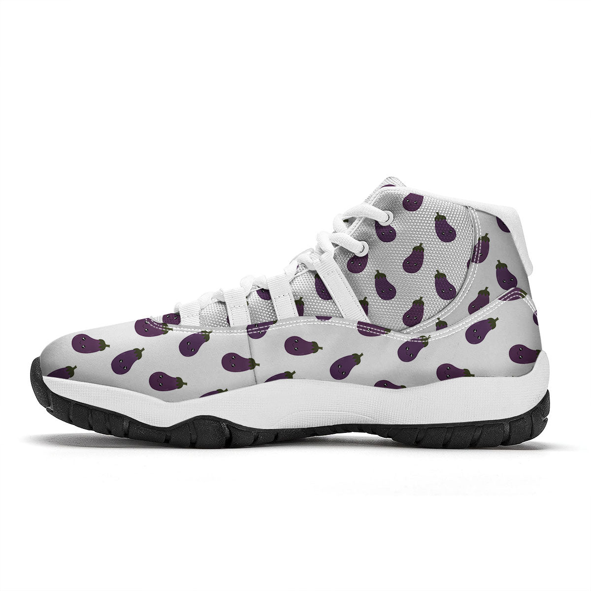 Eggplant Funny Print Pattern White Bball Shoes-grizzshop