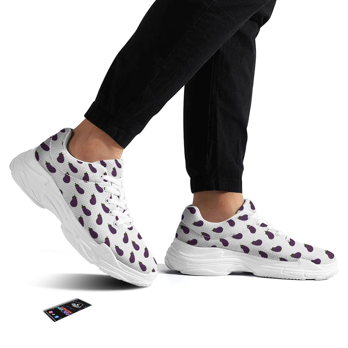 Eggplant Funny Print Pattern White Chunky Shoes-grizzshop