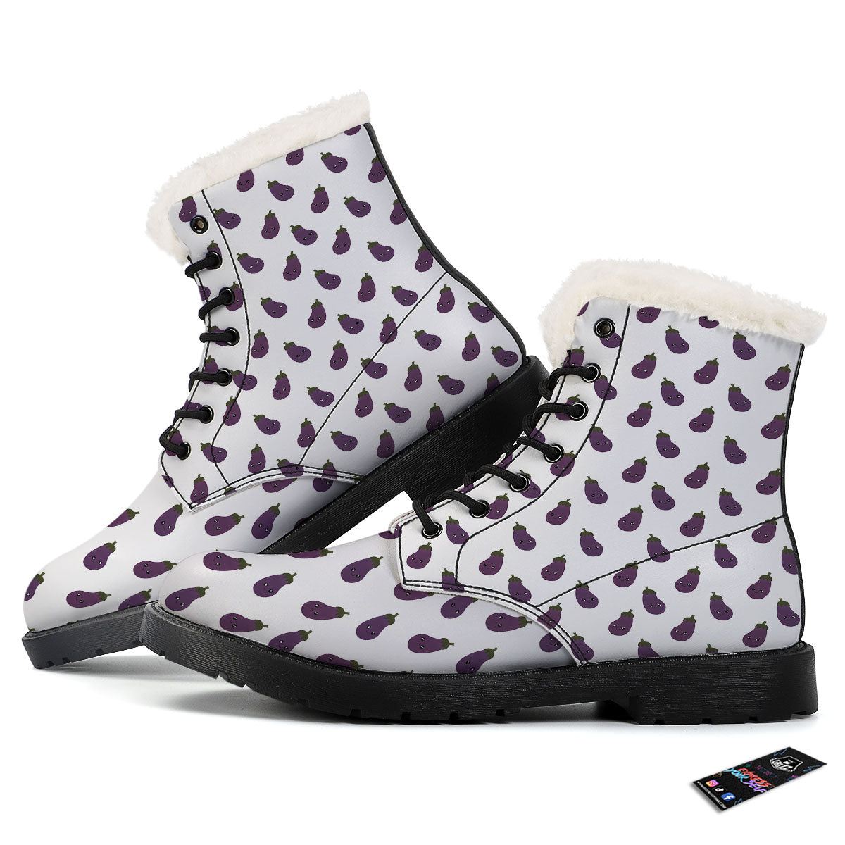Eggplant Funny Print Pattern Winter Boots-grizzshop