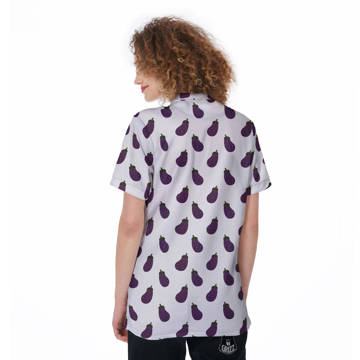 Eggplant Funny Print Pattern Women's Golf Shirts-grizzshop