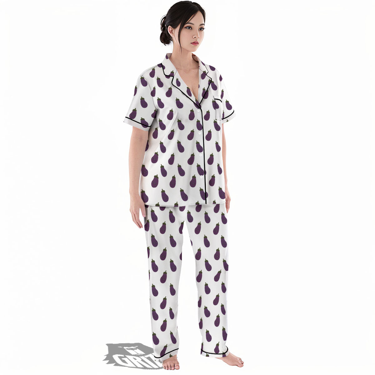 Eggplant Funny Print Pattern Women's Pajamas Set-grizzshop