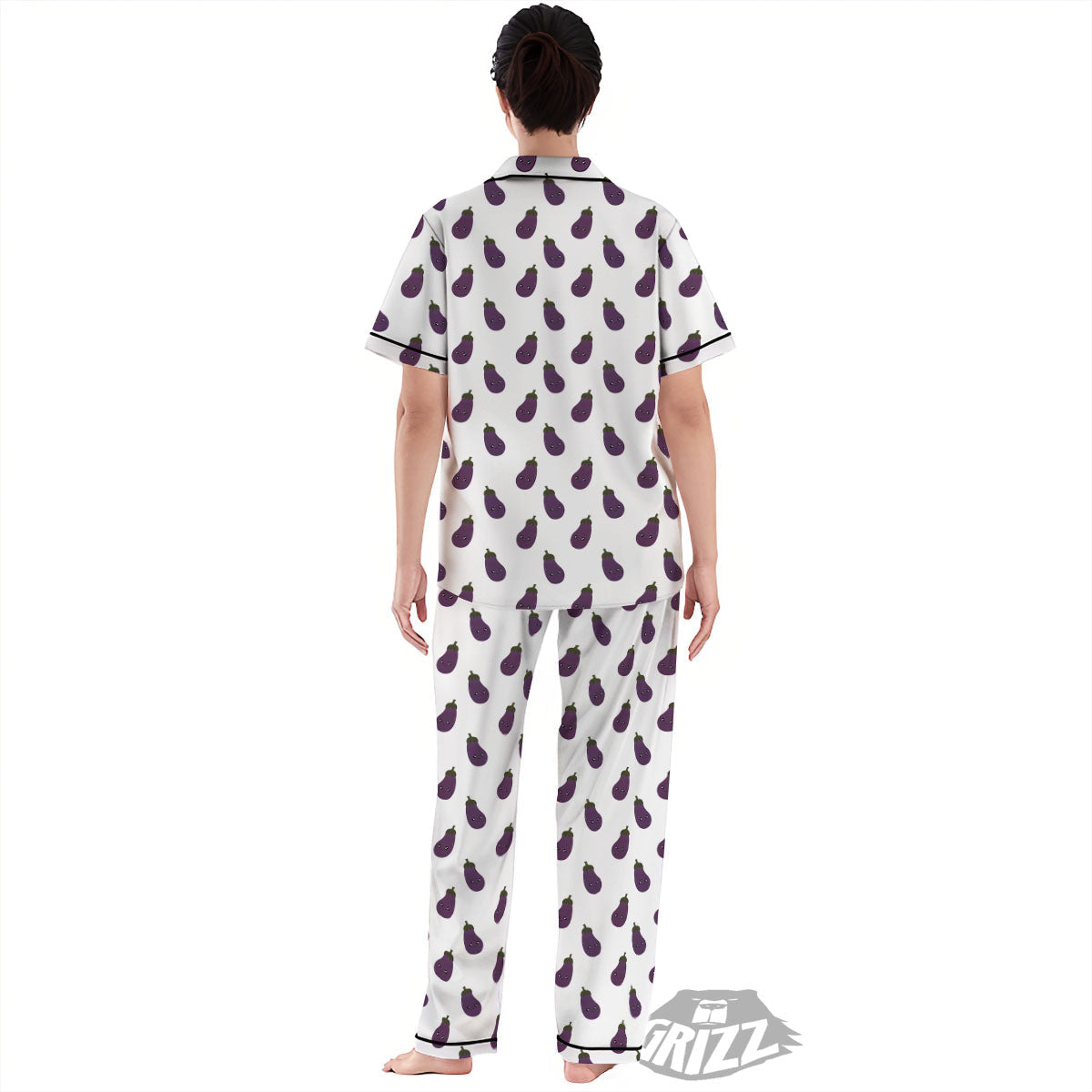 Eggplant Funny Print Pattern Women's Pajamas Set-grizzshop