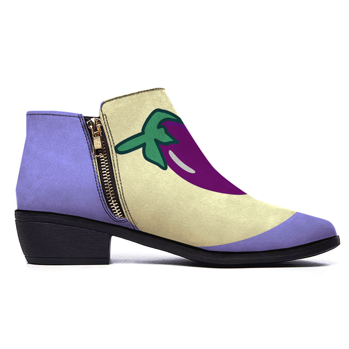 Eggplant Print Ankle Boots-grizzshop