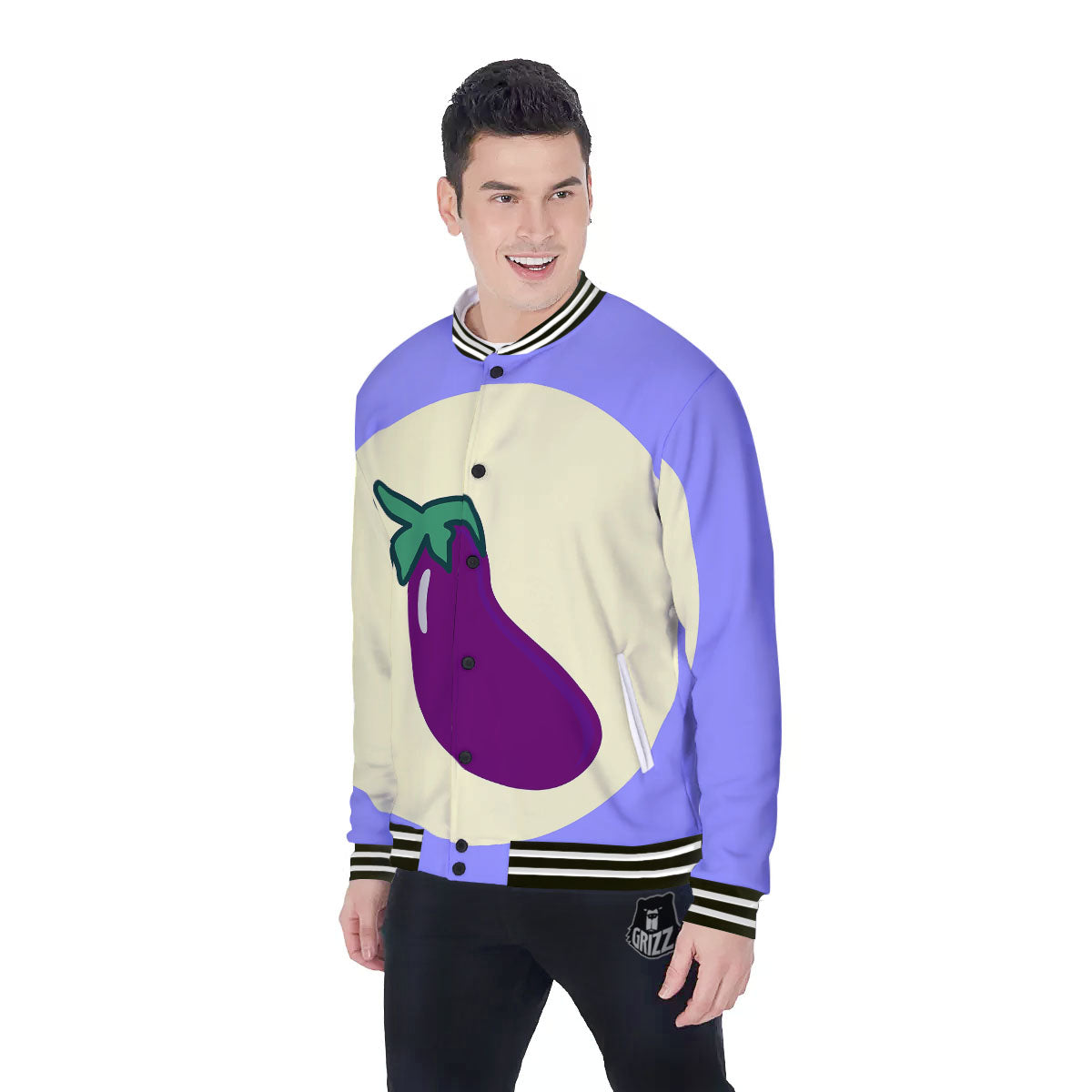 Eggplant Print Baseball Jacket-grizzshop